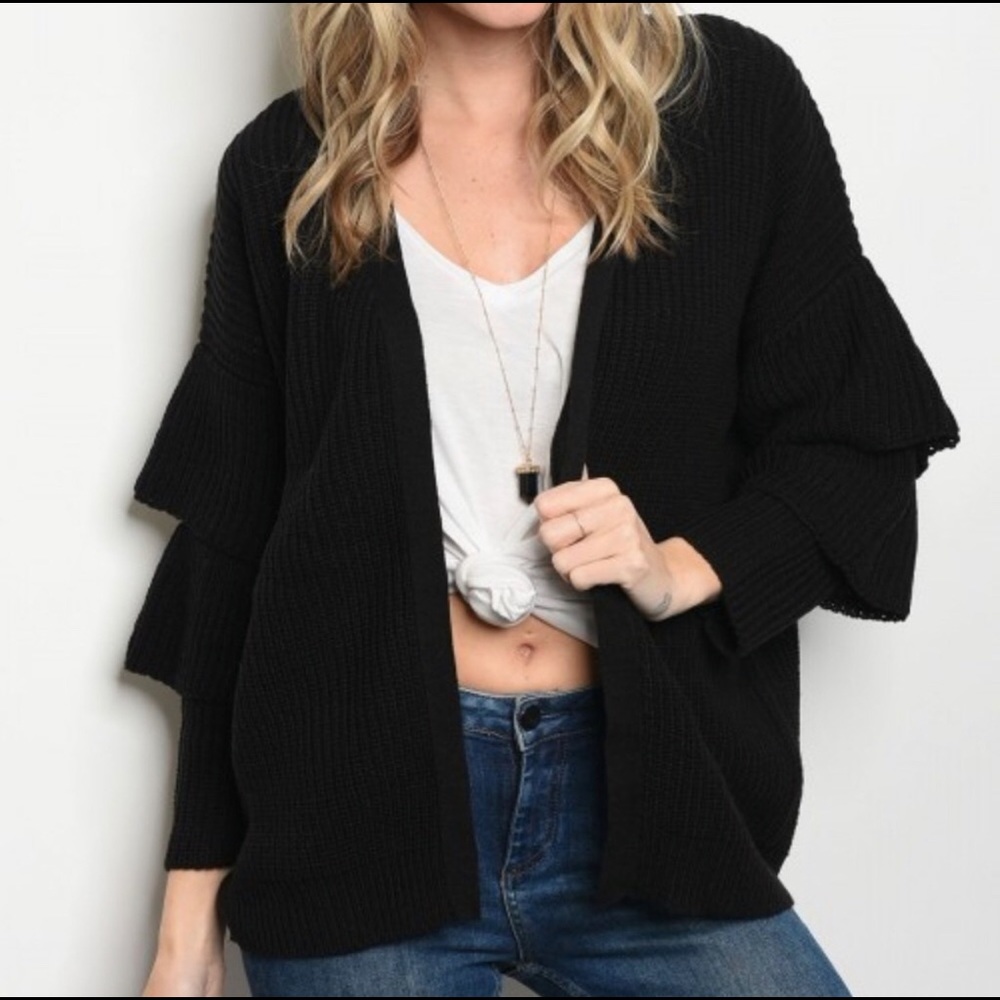 Black Ruffle Knit Cardigan-Final Price